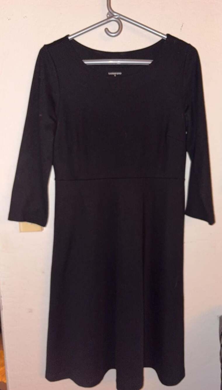 Lands' End Black 3/4 Sleeve Fit and Flare Dress Size S (6-8)